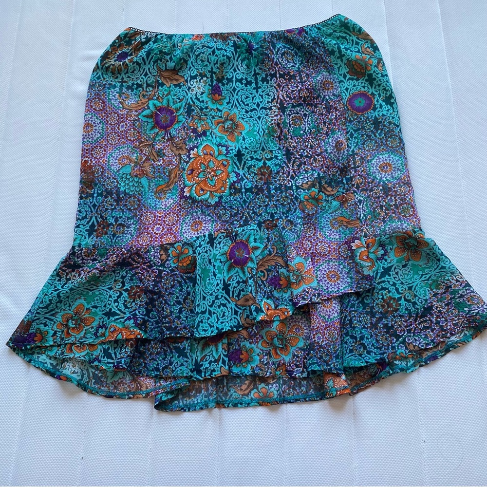Floral Tiered Ruffle Skirt - Teal Multi